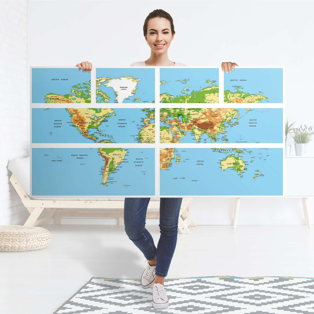 Möbelfolie Geografische Weltkarte - IKEA Hemnes Kommode 8 Schubladen - Folie