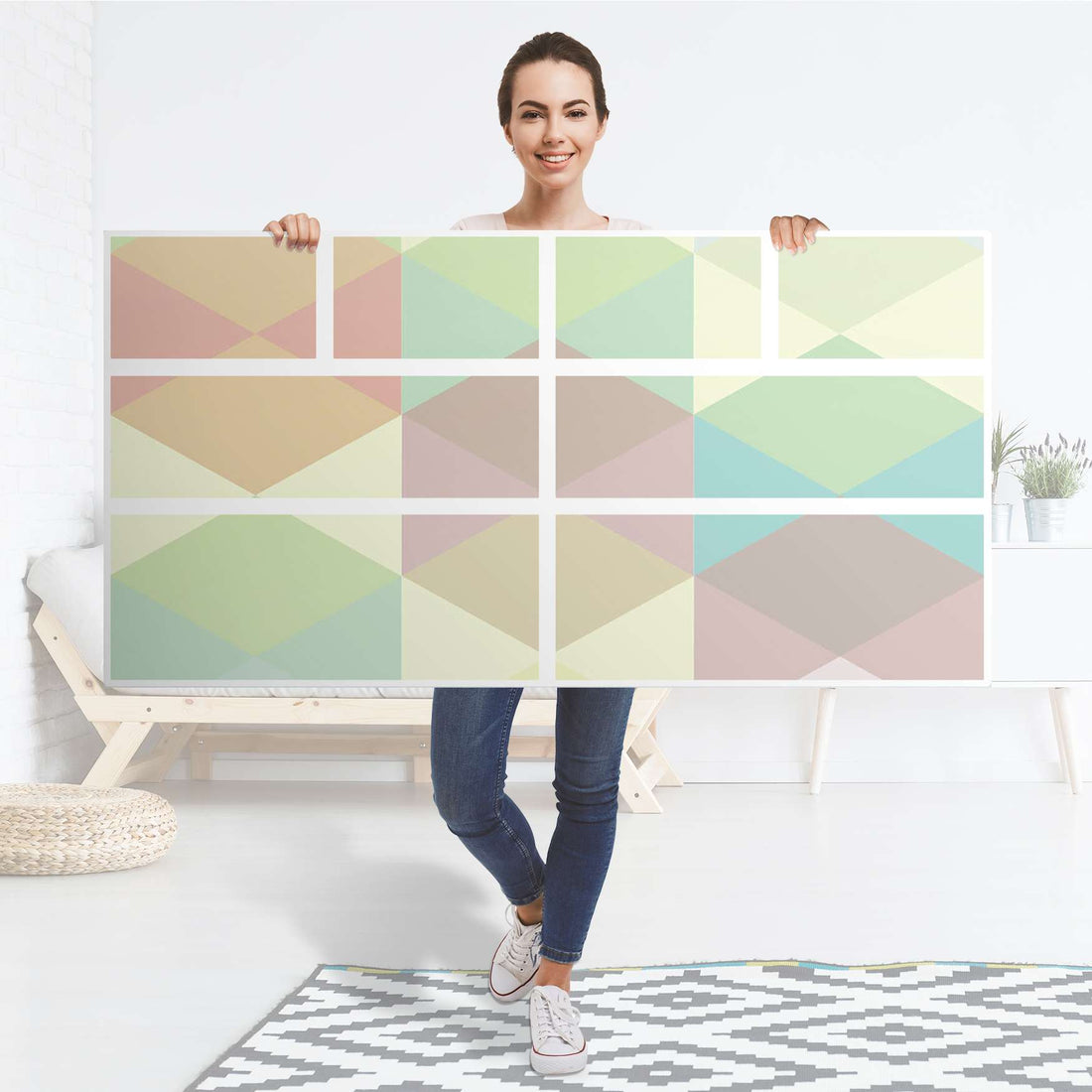 Möbelfolie Melitta Pastell Geometrie - IKEA Hemnes Kommode 8 Schubladen - Folie