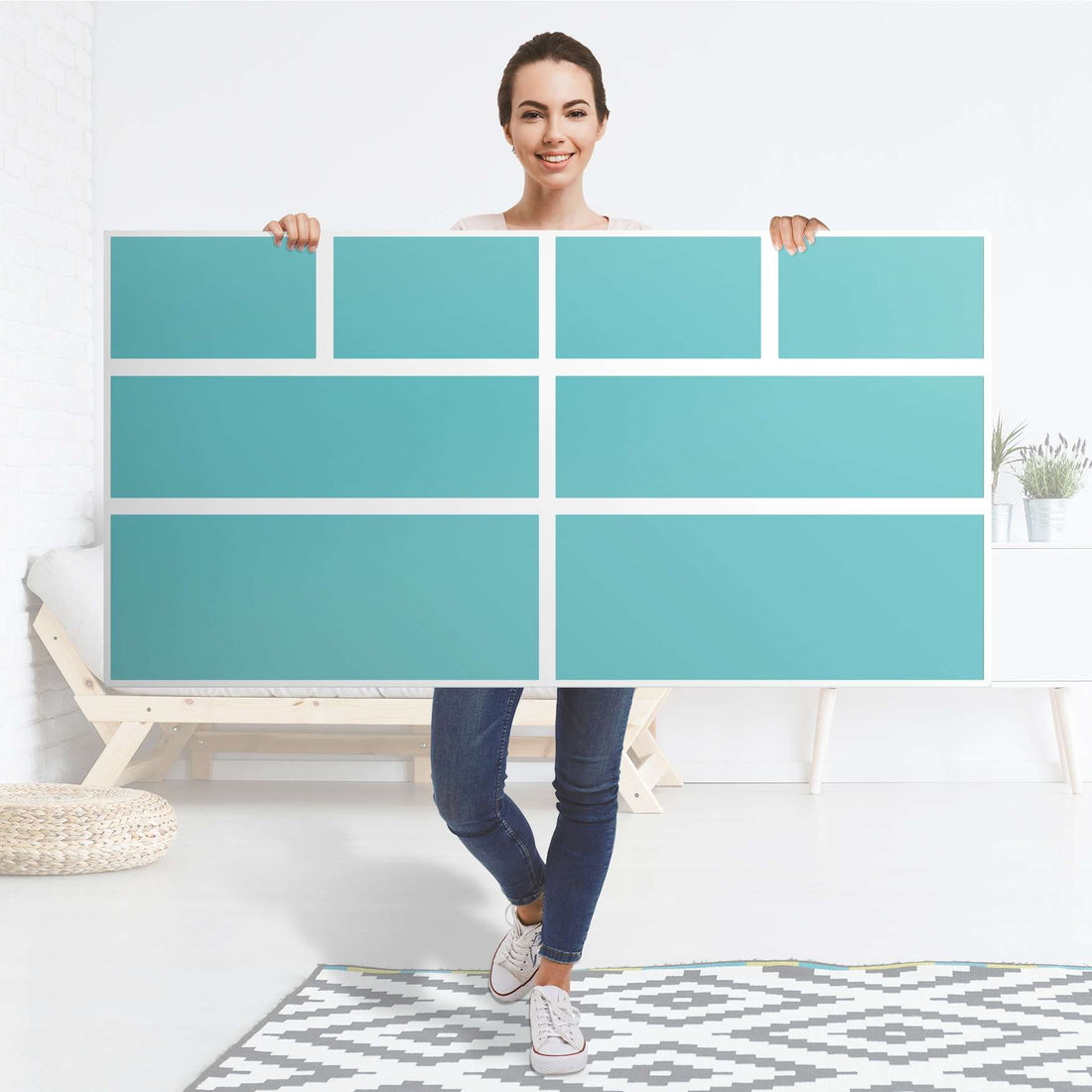 Möbelfolie Türkisgrün Light - IKEA Hemnes Kommode 8 Schubladen - Folie