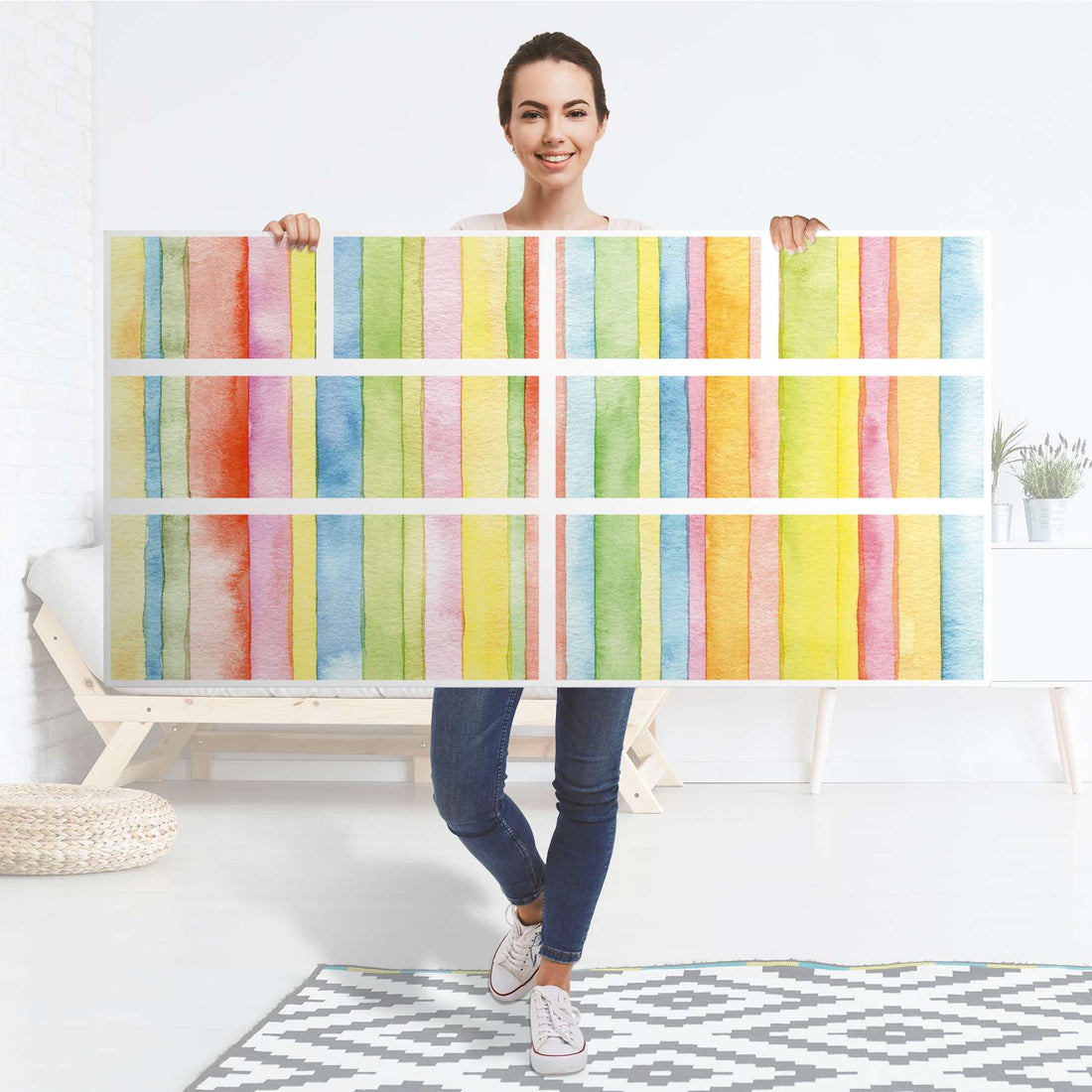 Möbelfolie Watercolor Stripes - IKEA Hemnes Kommode 8 Schubladen - Folie