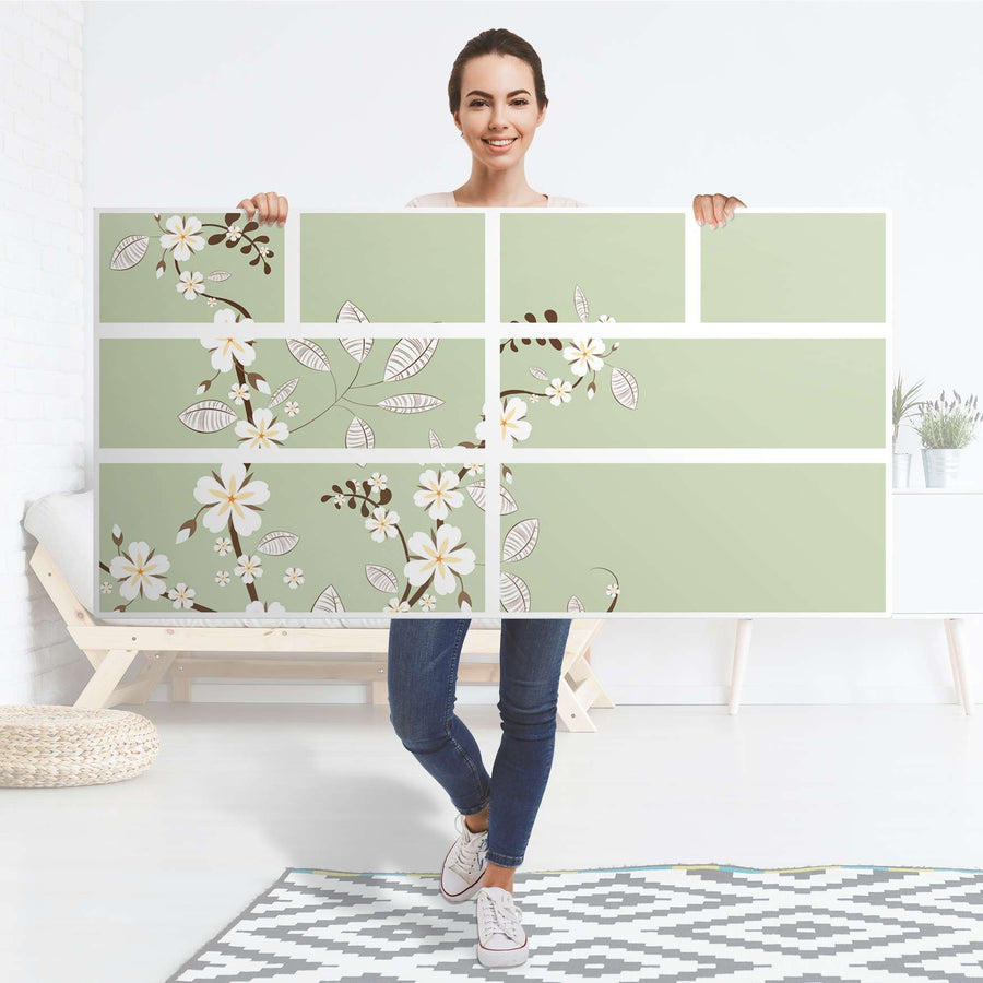 Möbelfolie White Blossoms - IKEA Hemnes Kommode 8 Schubladen - Folie