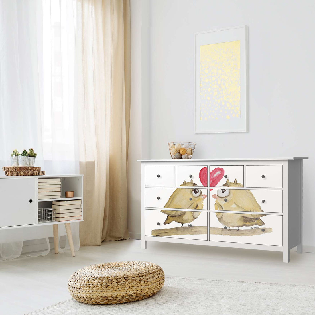 Möbelfolie 2 kleine Eulen - IKEA Hemnes Kommode 8 Schubladen - Kinderzimmer