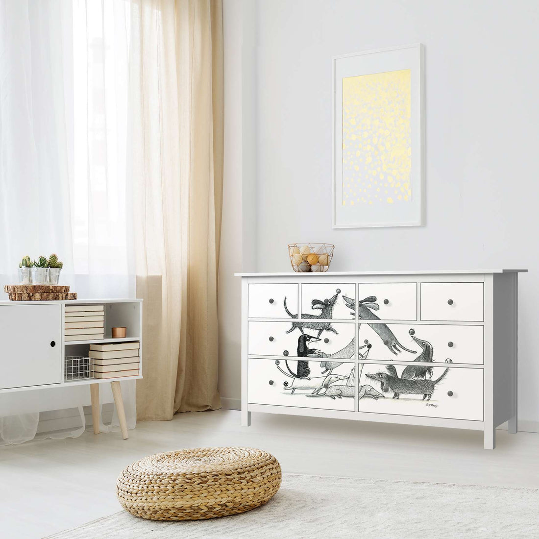 Möbelfolie Akrobaten Dackel - IKEA Hemnes Kommode 8 Schubladen - Kinderzimmer