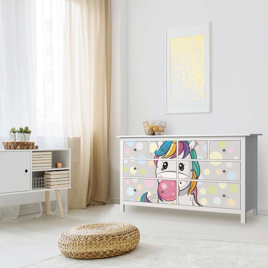 Möbelfolie Rainbow das Einhorn - IKEA Hemnes Kommode 8 Schubladen - Kinderzimmer