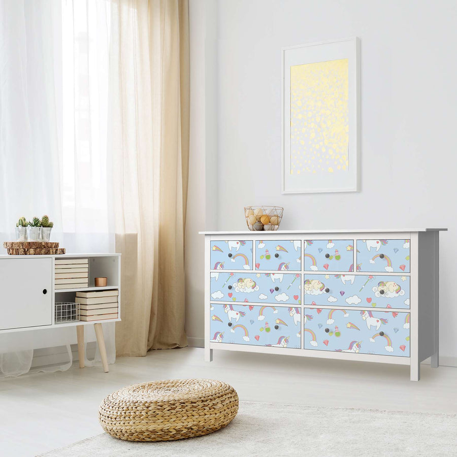 Möbelfolie Rainbow Unicorn - IKEA Hemnes Kommode 8 Schubladen - Kinderzimmer