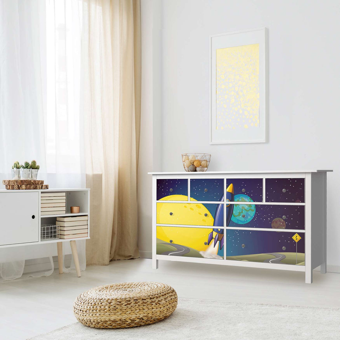 Möbelfolie Space Rocket - IKEA Hemnes Kommode 8 Schubladen - Kinderzimmer