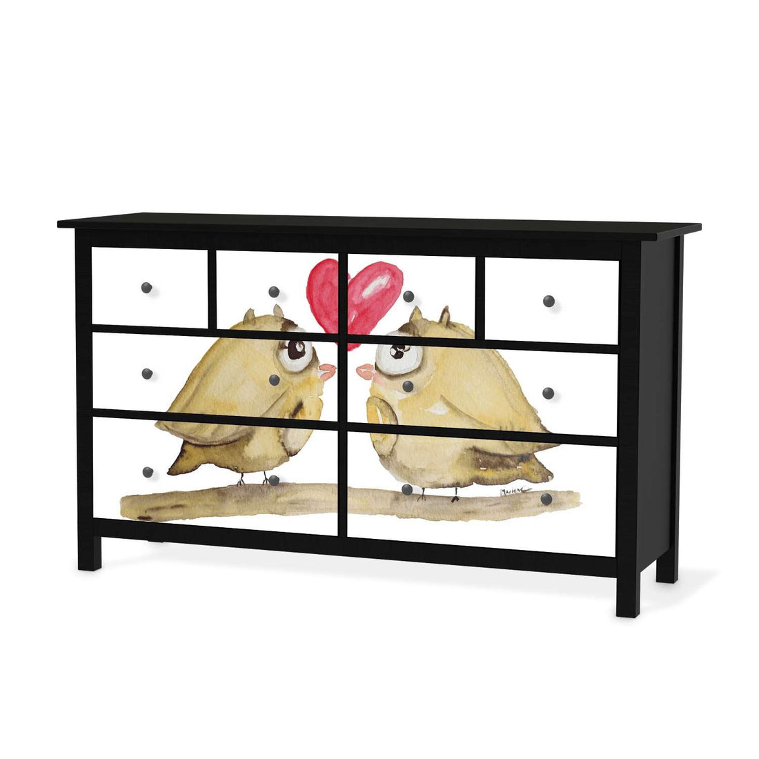 Möbelfolie 2 kleine Eulen - IKEA Hemnes Kommode 8 Schubladen - schwarz