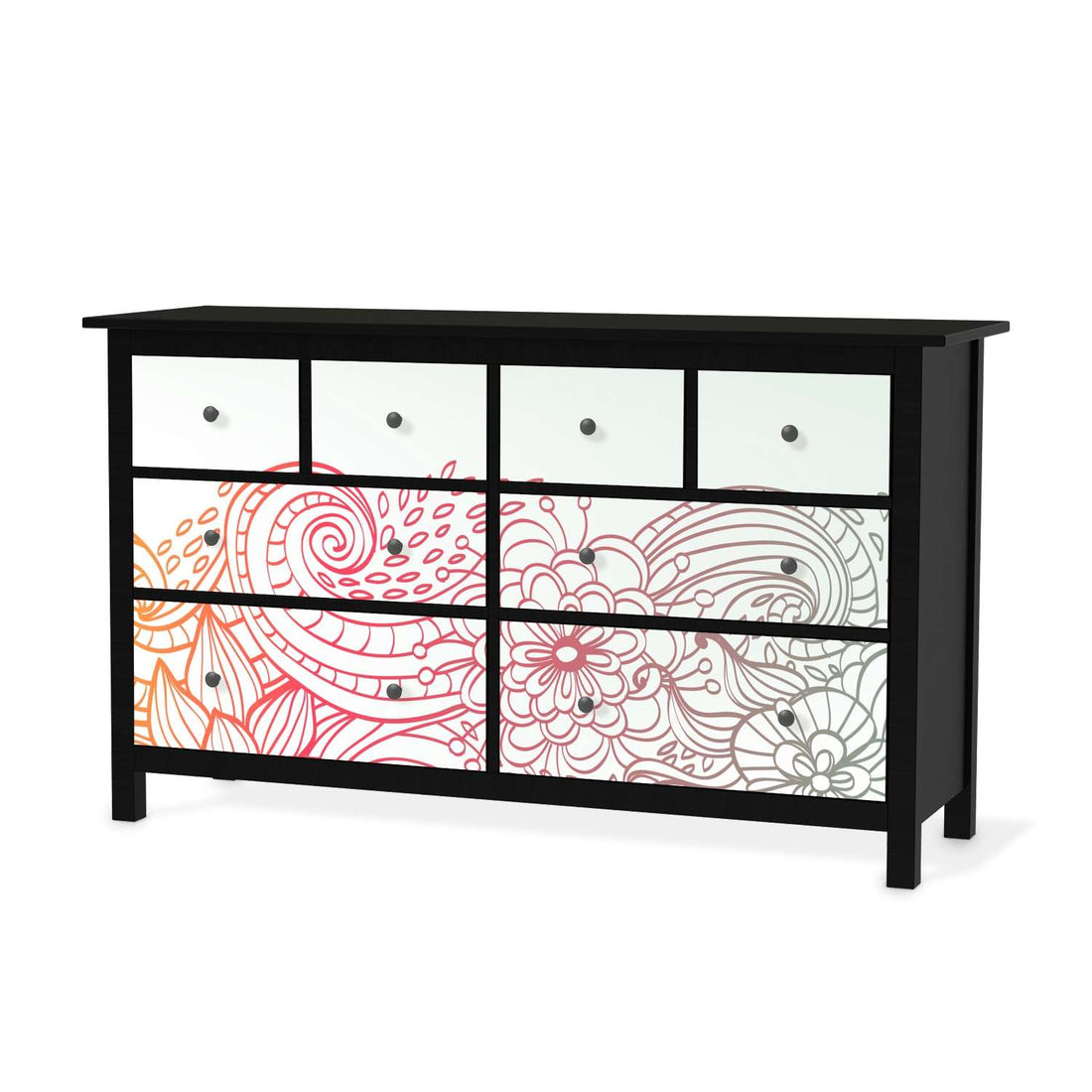 Möbelfolie Floral Doodle - IKEA Hemnes Kommode 8 Schubladen - schwarz