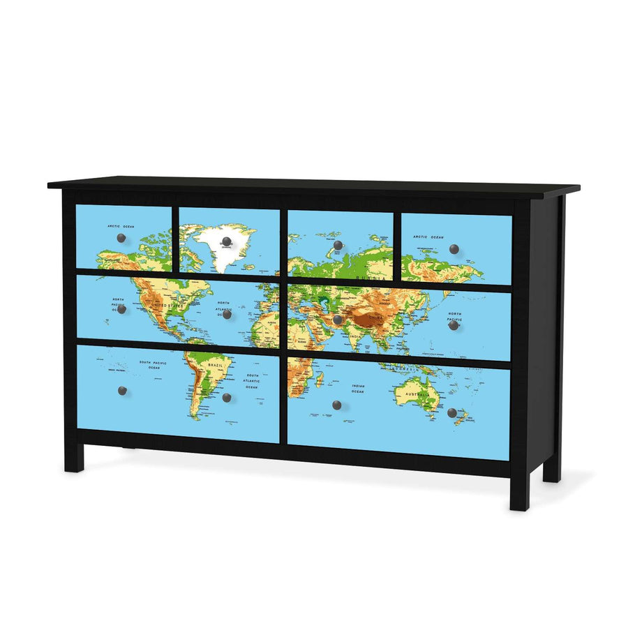 Möbelfolie Geografische Weltkarte - IKEA Hemnes Kommode 8 Schubladen - schwarz