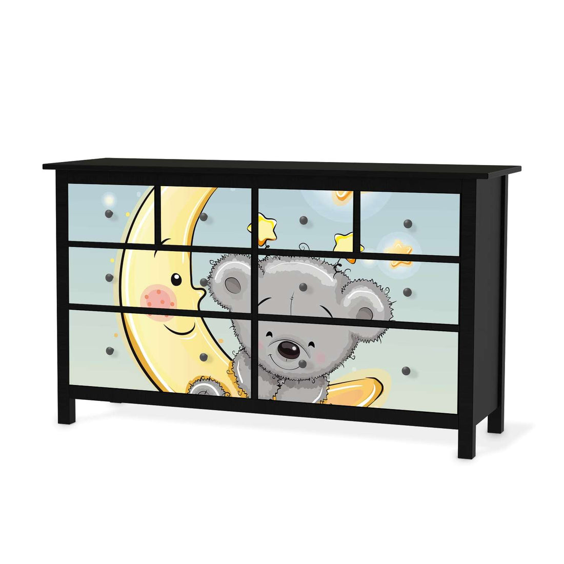 Möbelfolie Teddy und Mond - IKEA Hemnes Kommode 8 Schubladen - schwarz