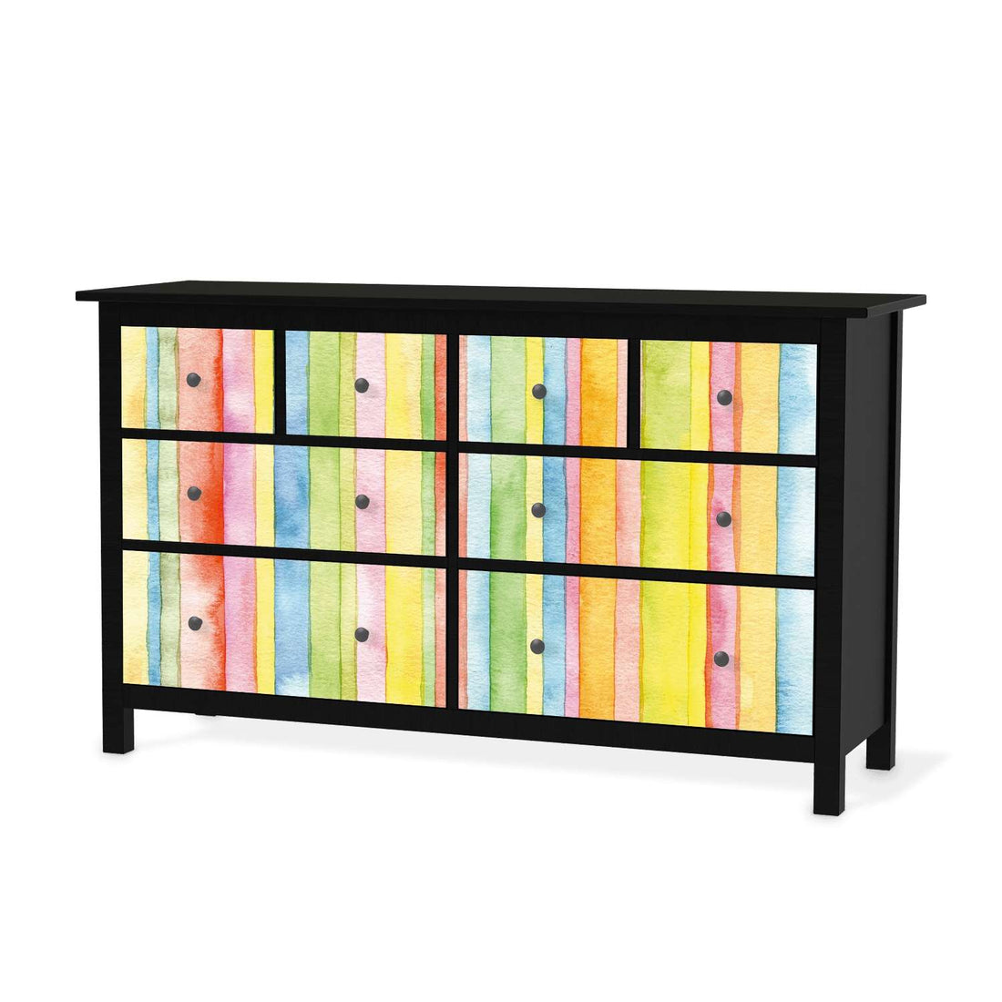 Möbelfolie Watercolor Stripes - IKEA Hemnes Kommode 8 Schubladen - schwarz