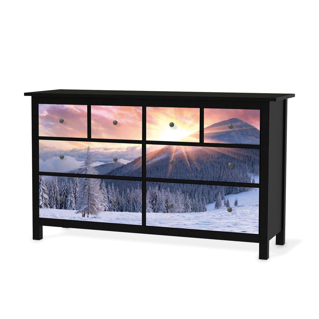 Möbelfolie Zauberhafte Winterlandschaft - IKEA Hemnes Kommode 8 Schubladen - schwarz