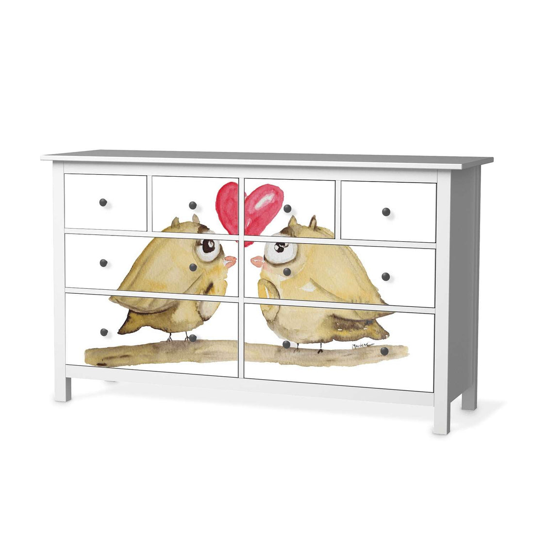 Möbelfolie 2 kleine Eulen - IKEA Hemnes Kommode 8 Schubladen  - weiss