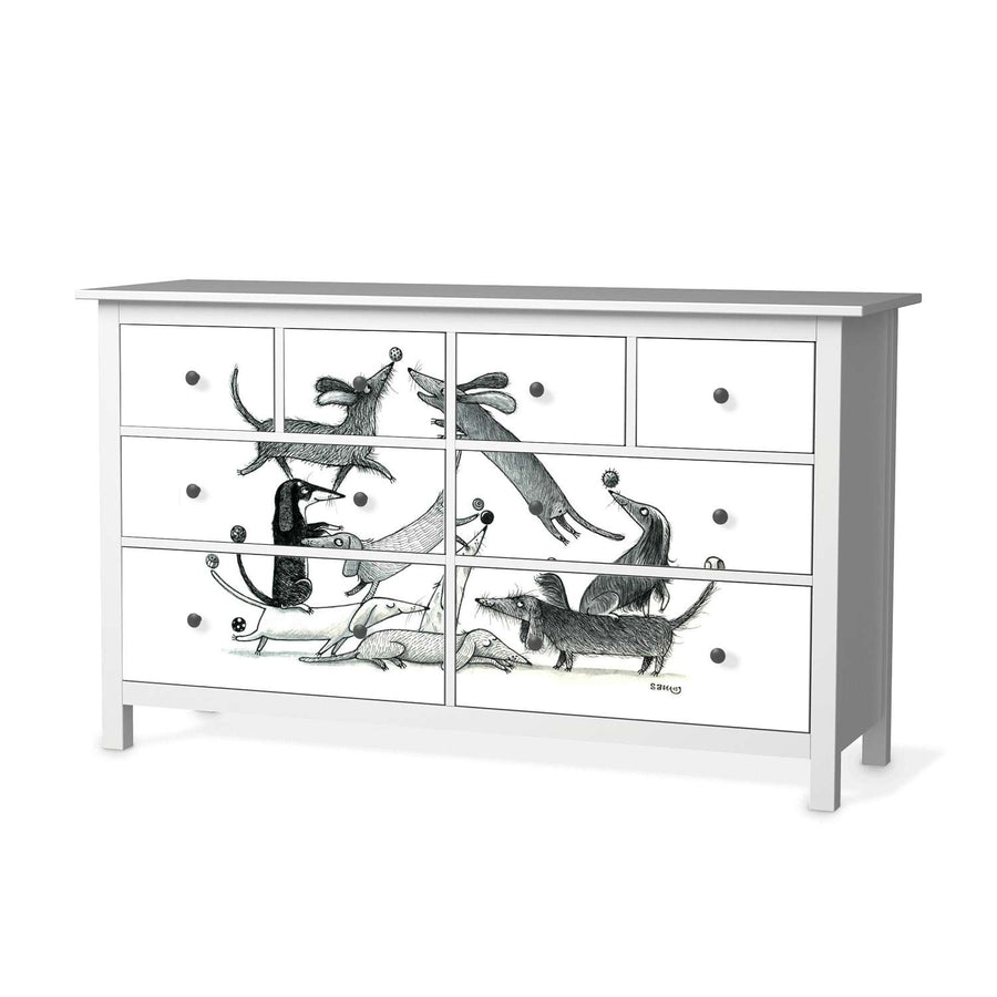 Möbelfolie Akrobaten Dackel - IKEA Hemnes Kommode 8 Schubladen  - weiss