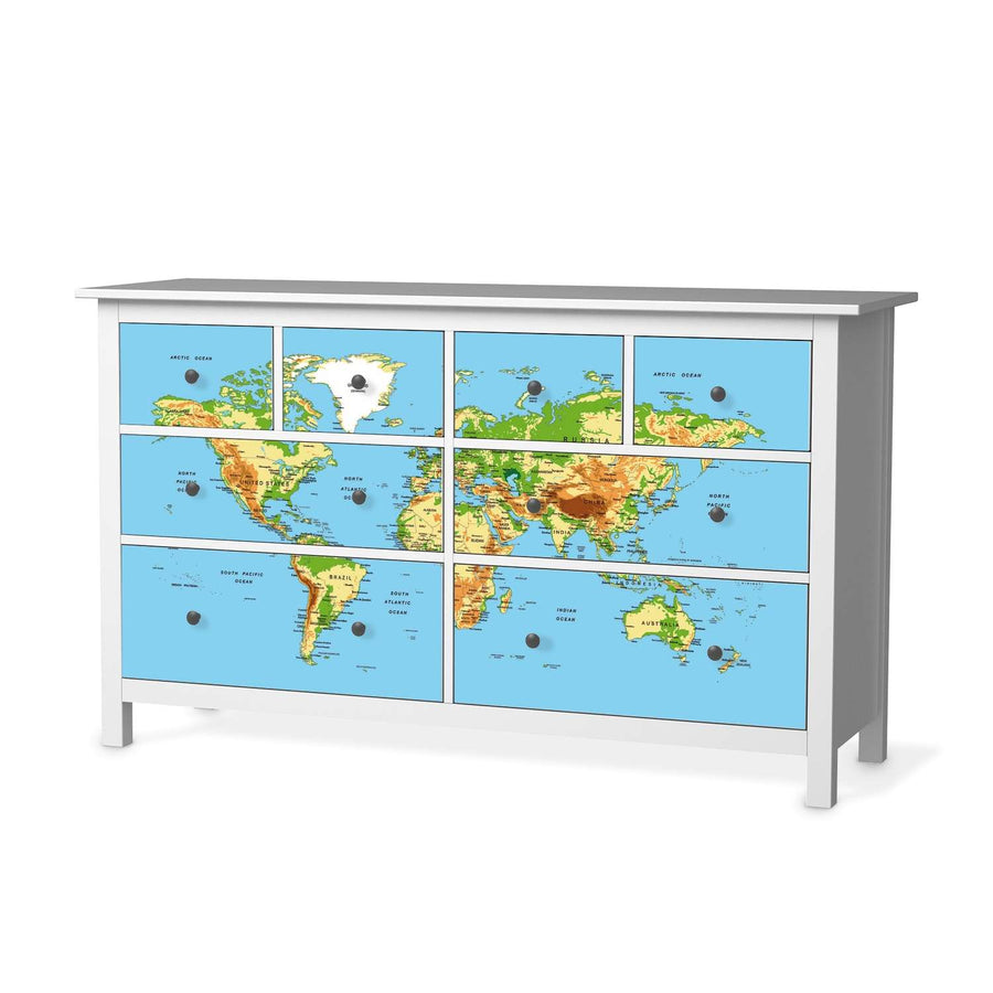 Möbelfolie Geografische Weltkarte - IKEA Hemnes Kommode 8 Schubladen  - weiss