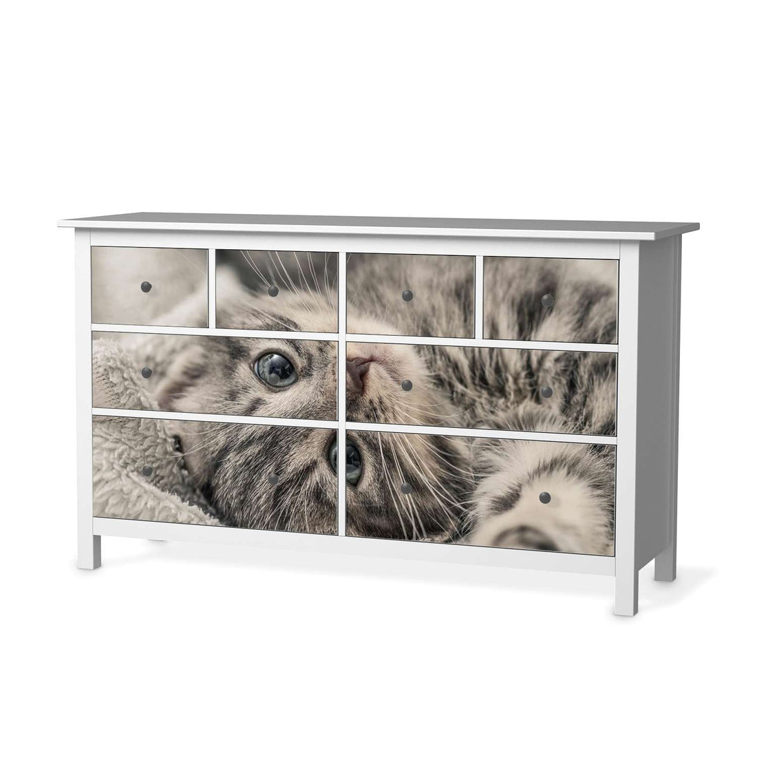 Möbelfolie Kitty the Cat - IKEA Hemnes Kommode 8 Schubladen  - weiss