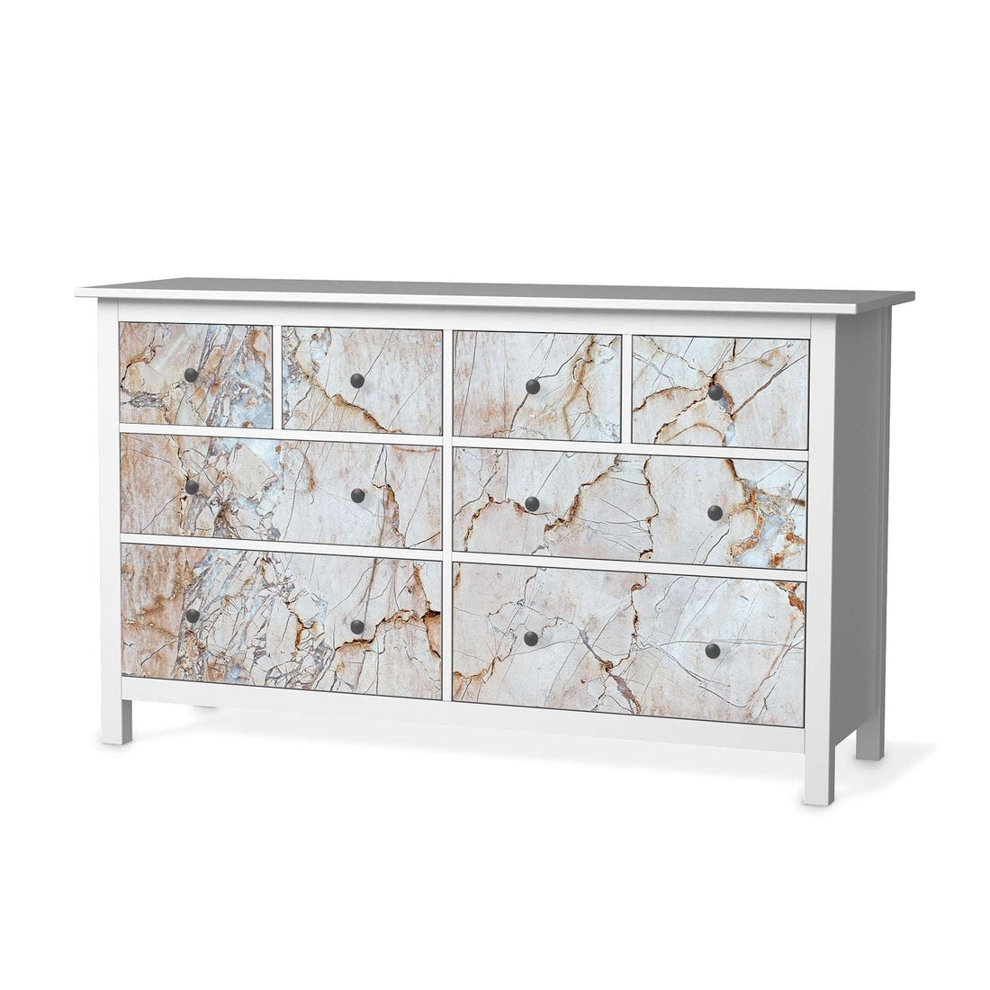 Möbelfolie Marmor rosa - IKEA Hemnes Kommode 8 Schubladen  - weiss