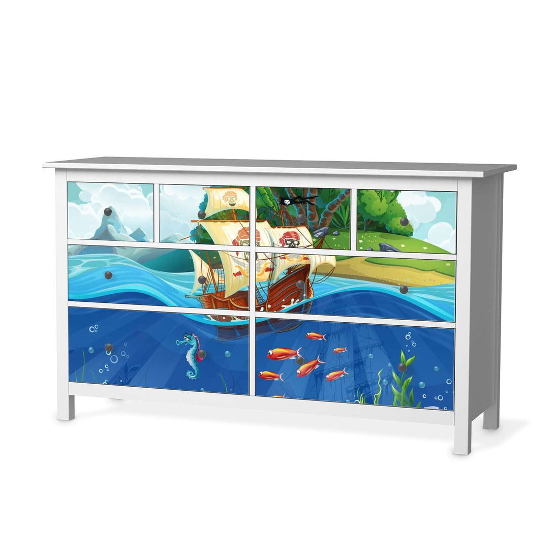 Möbelfolie Pirates - IKEA Hemnes Kommode 8 Schubladen  - weiss