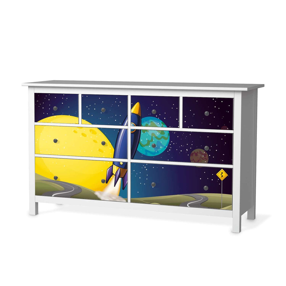 Möbelfolie Space Rocket - IKEA Hemnes Kommode 8 Schubladen  - weiss