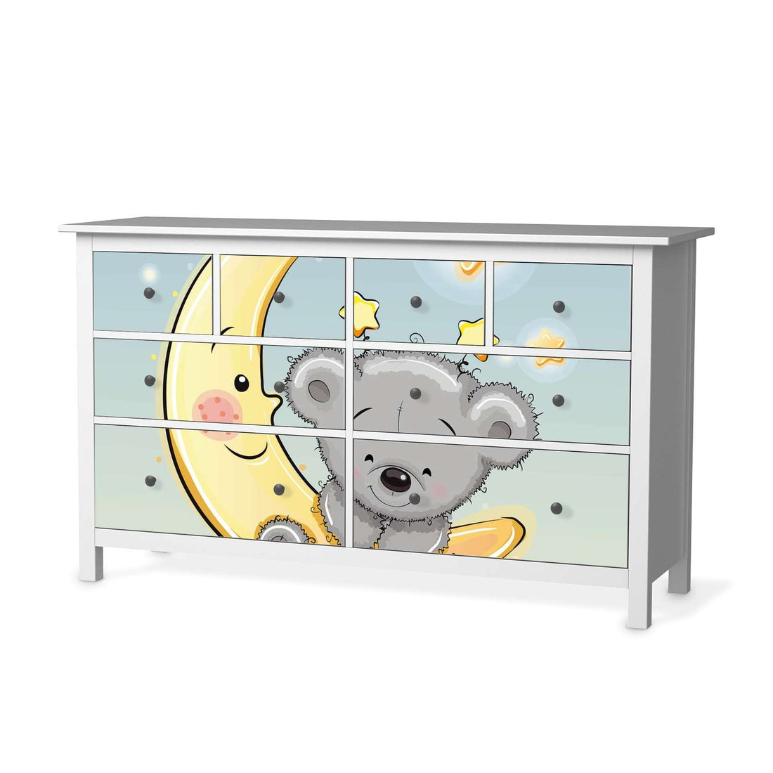 Möbelfolie Teddy und Mond - IKEA Hemnes Kommode 8 Schubladen  - weiss