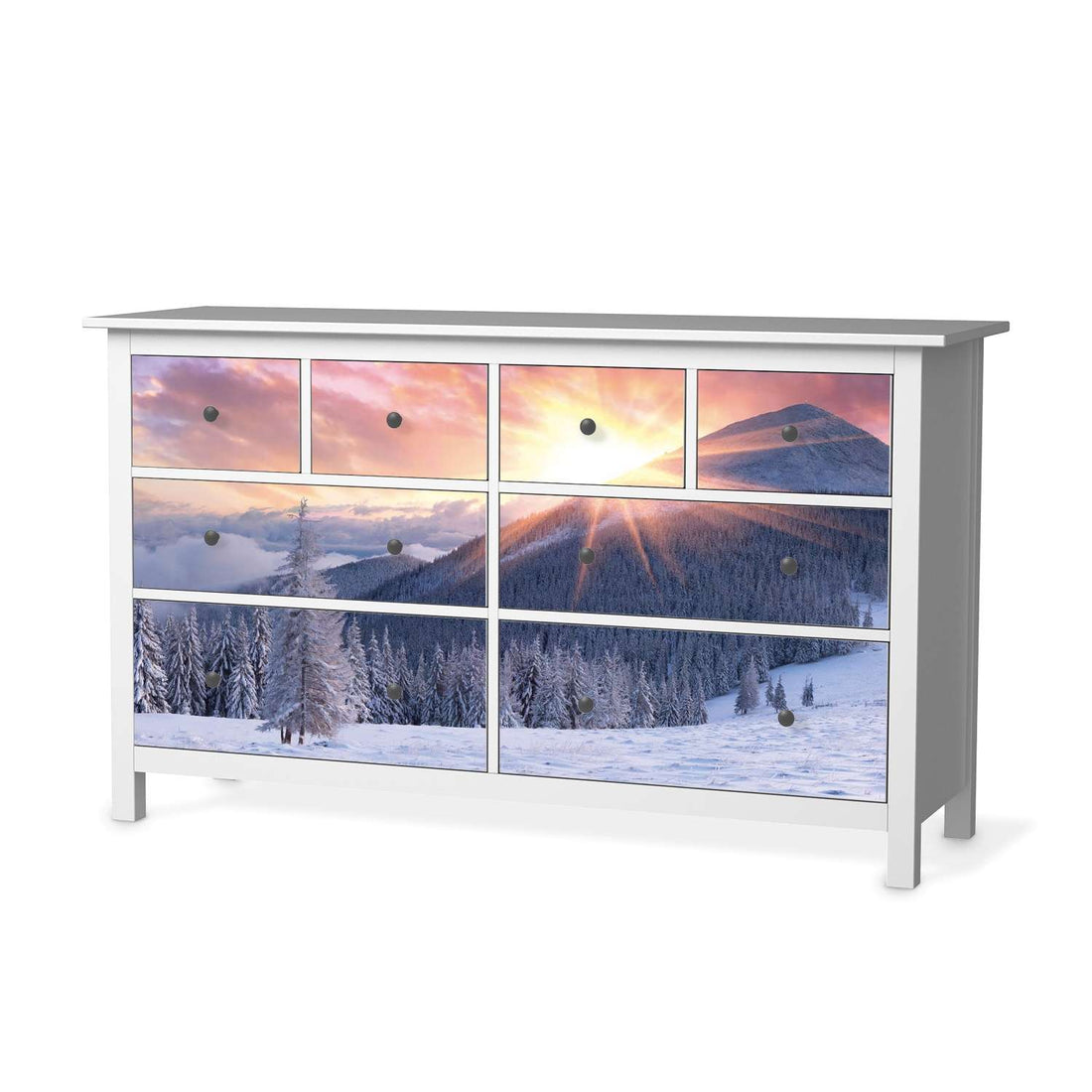 Möbelfolie Zauberhafte Winterlandschaft - IKEA Hemnes Kommode 8 Schubladen  - weiss