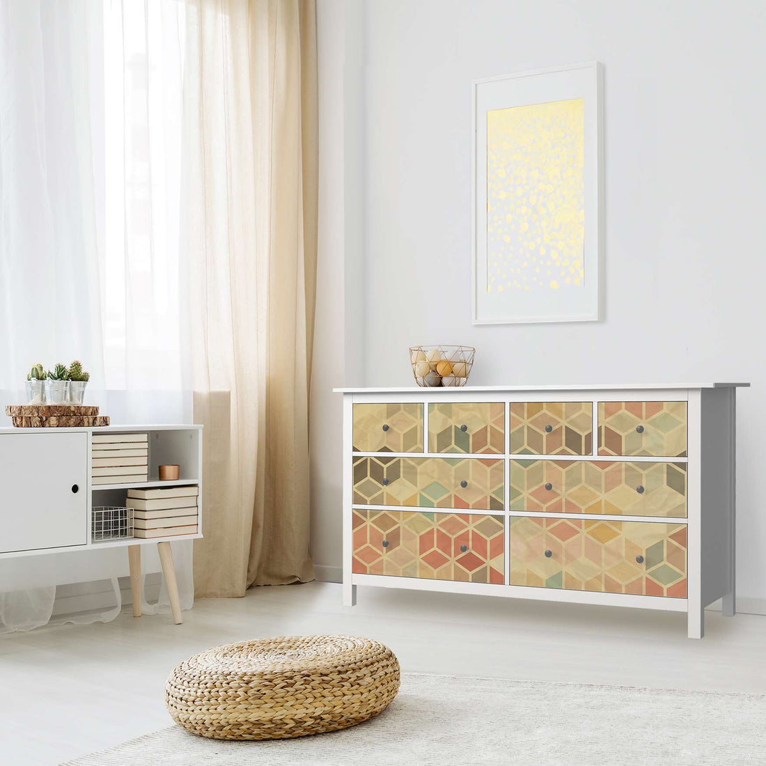 Möbelfolie 3D Retro - IKEA Hemnes Kommode 8 Schubladen - Wohnzimmer