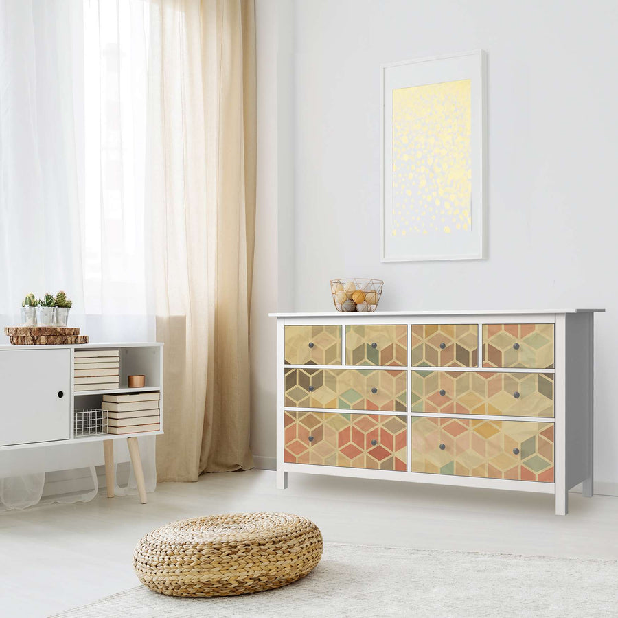Möbelfolie 3D Retro - IKEA Hemnes Kommode 8 Schubladen - Wohnzimmer