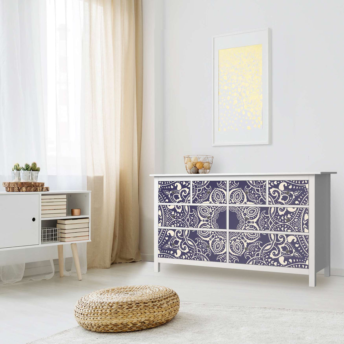 Möbelfolie Blue Mandala - IKEA Hemnes Kommode 8 Schubladen - Wohnzimmer