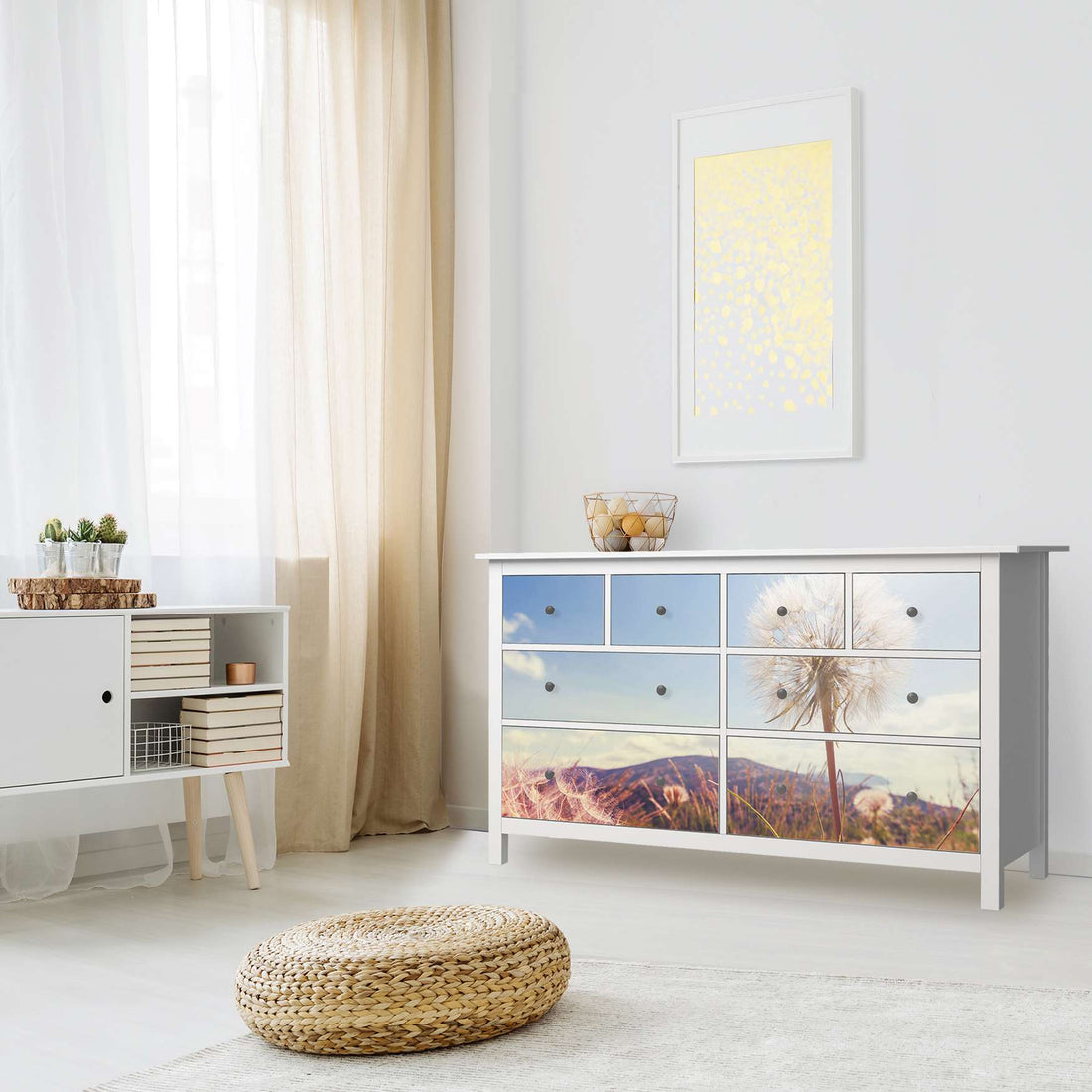 Möbelfolie Dandelion - IKEA Hemnes Kommode 8 Schubladen - Wohnzimmer