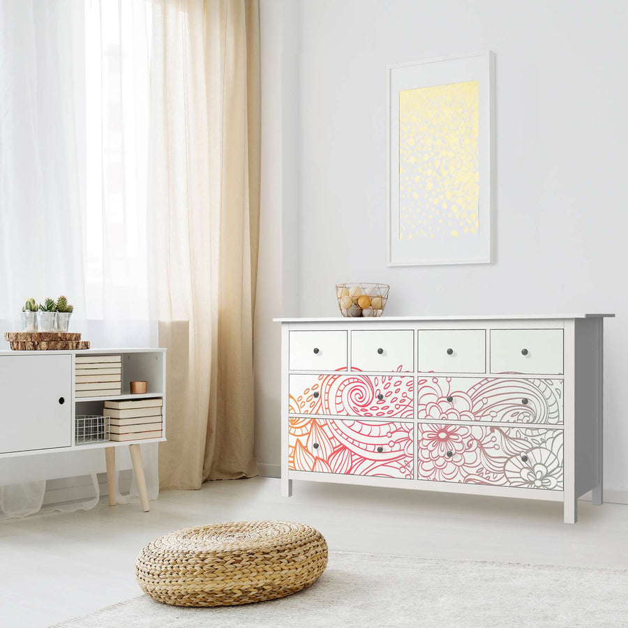 Möbelfolie Floral Doodle - IKEA Hemnes Kommode 8 Schubladen - Wohnzimmer