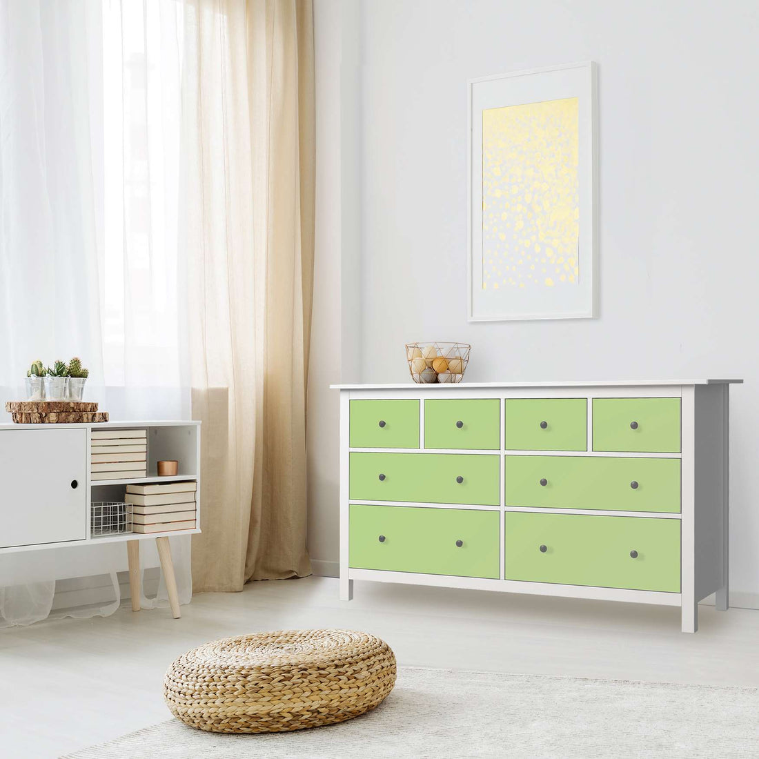 Möbelfolie Hellgrün Light - IKEA Hemnes Kommode 8 Schubladen - Wohnzimmer