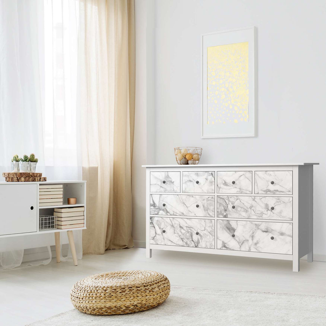 Möbelfolie Marmor weiß - IKEA Hemnes Kommode 8 Schubladen - Wohnzimmer