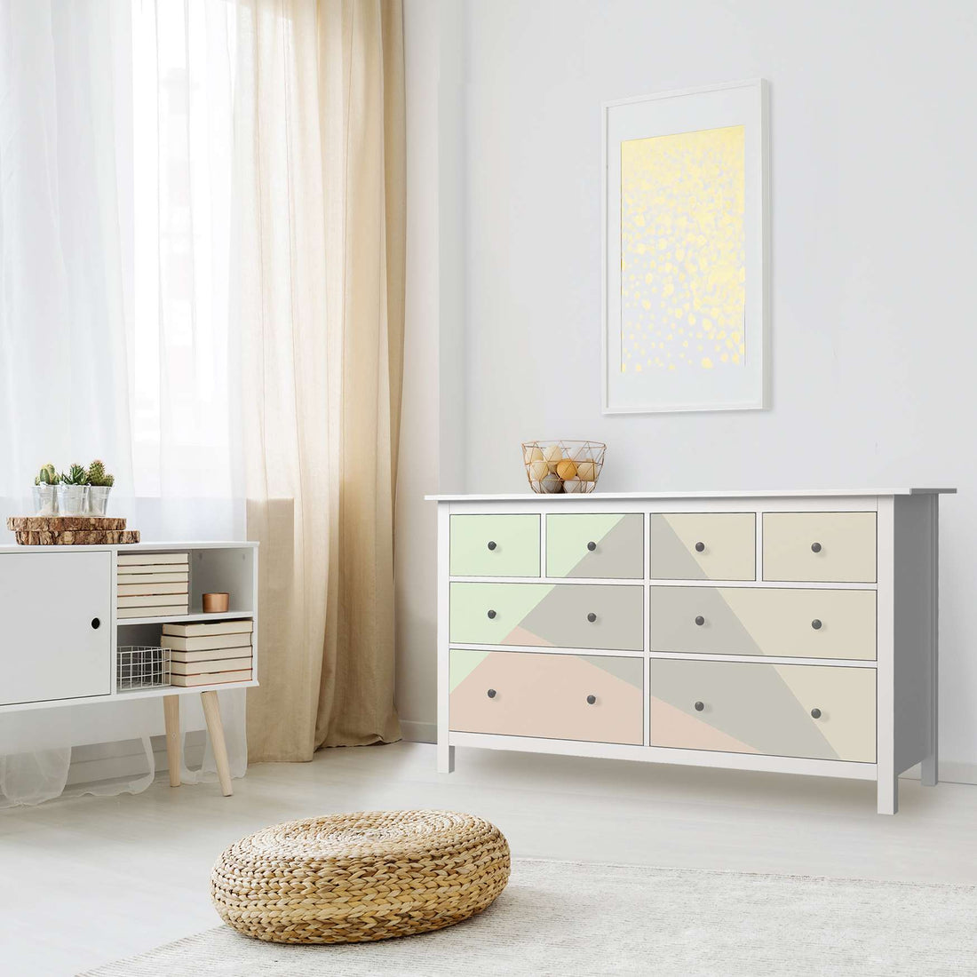Möbelfolie Pastell Geometrik - IKEA Hemnes Kommode 8 Schubladen - Wohnzimmer