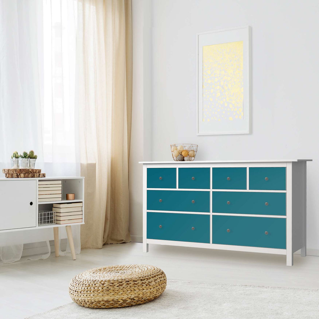 Möbelfolie Türkisgrün Dark - IKEA Hemnes Kommode 8 Schubladen - Wohnzimmer