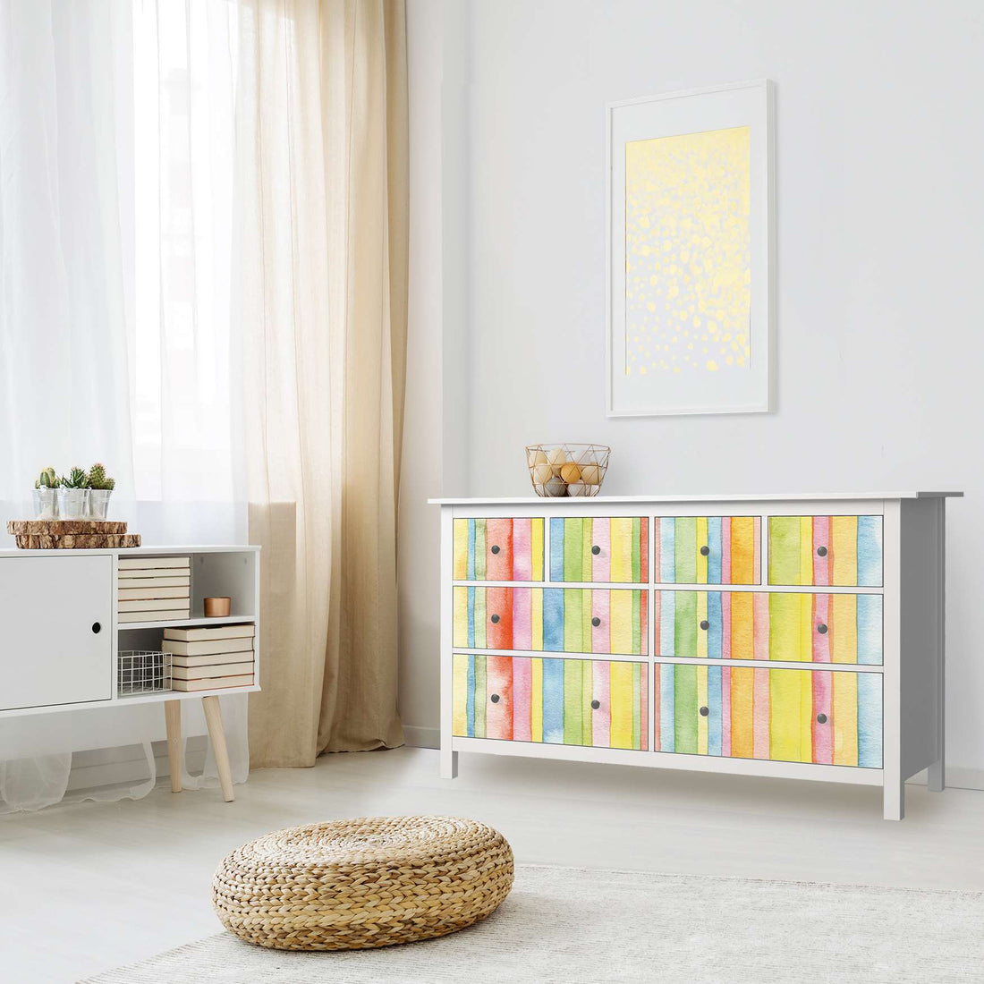 Möbelfolie Watercolor Stripes - IKEA Hemnes Kommode 8 Schubladen - Wohnzimmer