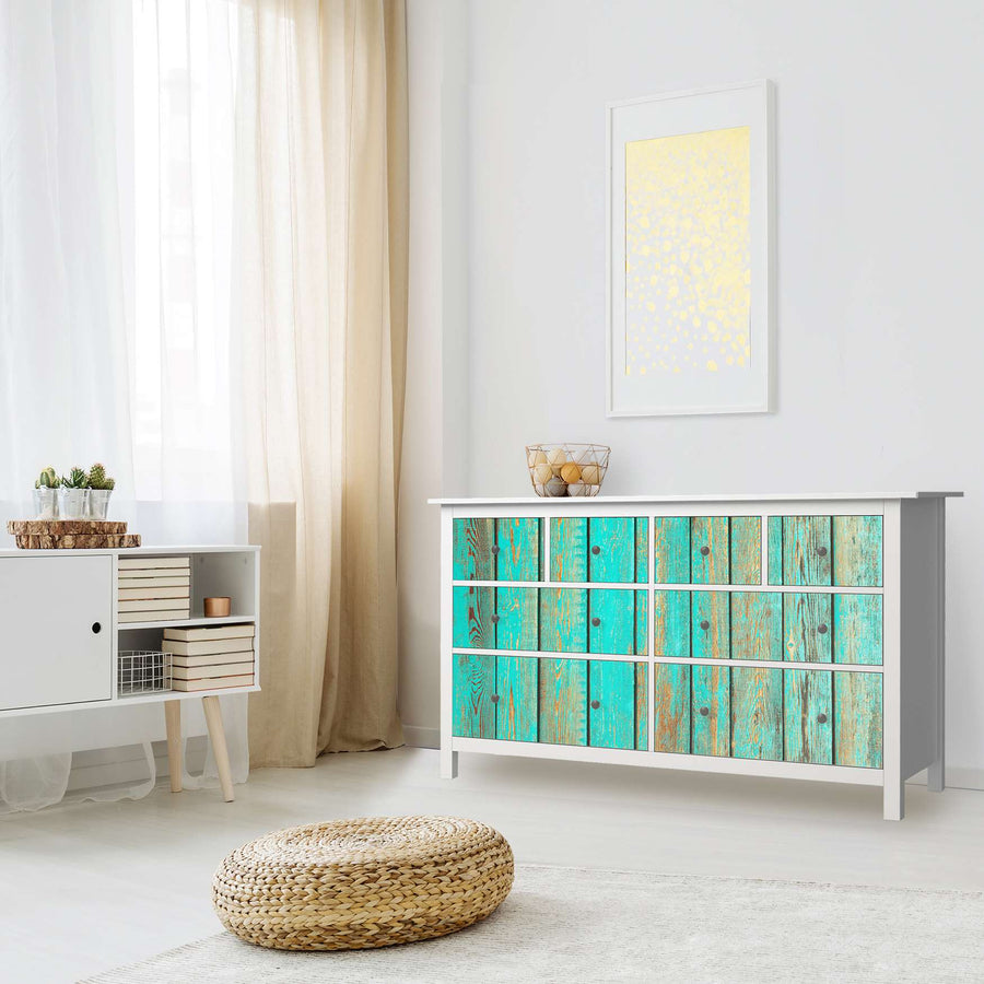 Möbelfolie Wooden Aqua - IKEA Hemnes Kommode 8 Schubladen - Wohnzimmer