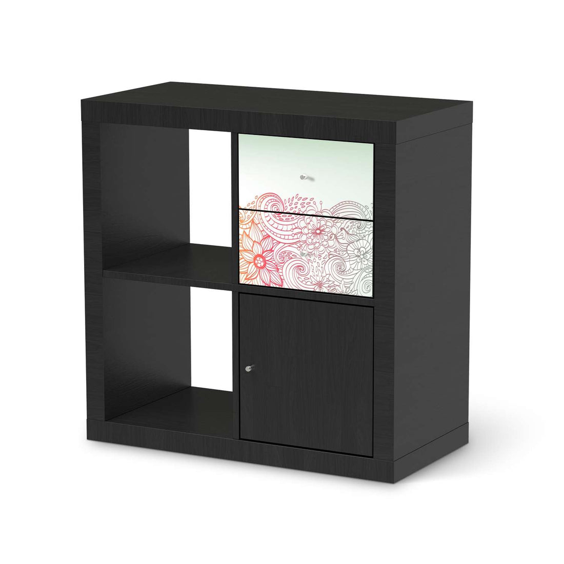 Möbelfolie IKEA Floral Doodle - IKEA Expedit Regal Schubladen - schwarz