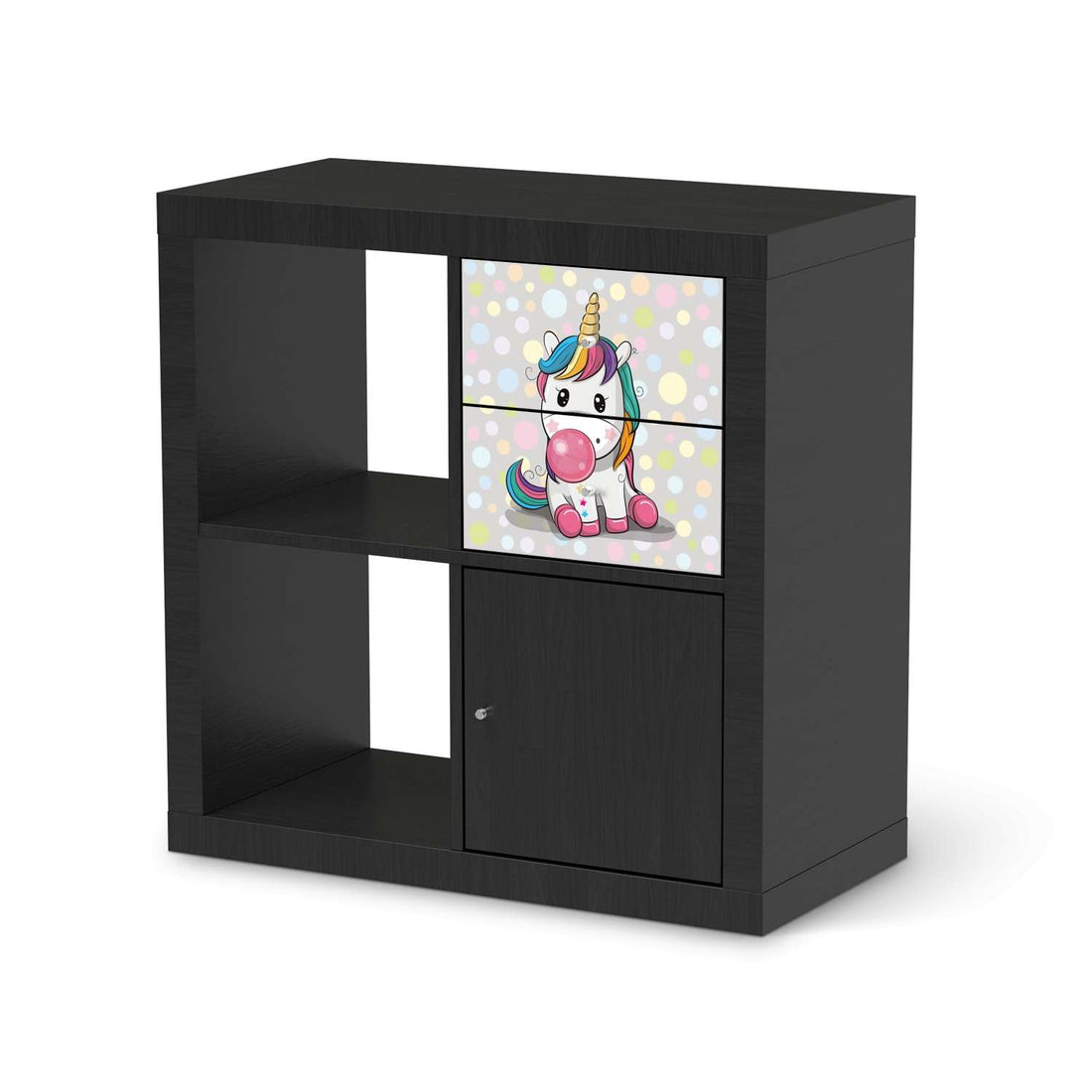 Möbelfolie IKEA Rainbow das Einhorn - IKEA Expedit Regal Schubladen - schwarz