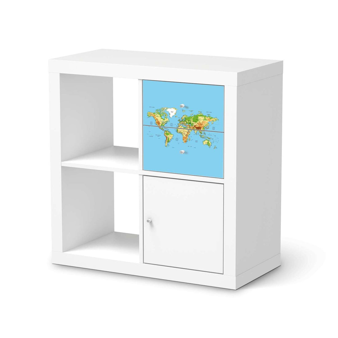 Möbelfolie IKEA Geografische Weltkarte - IKEA Expedit Regal Schubladen  - weiss