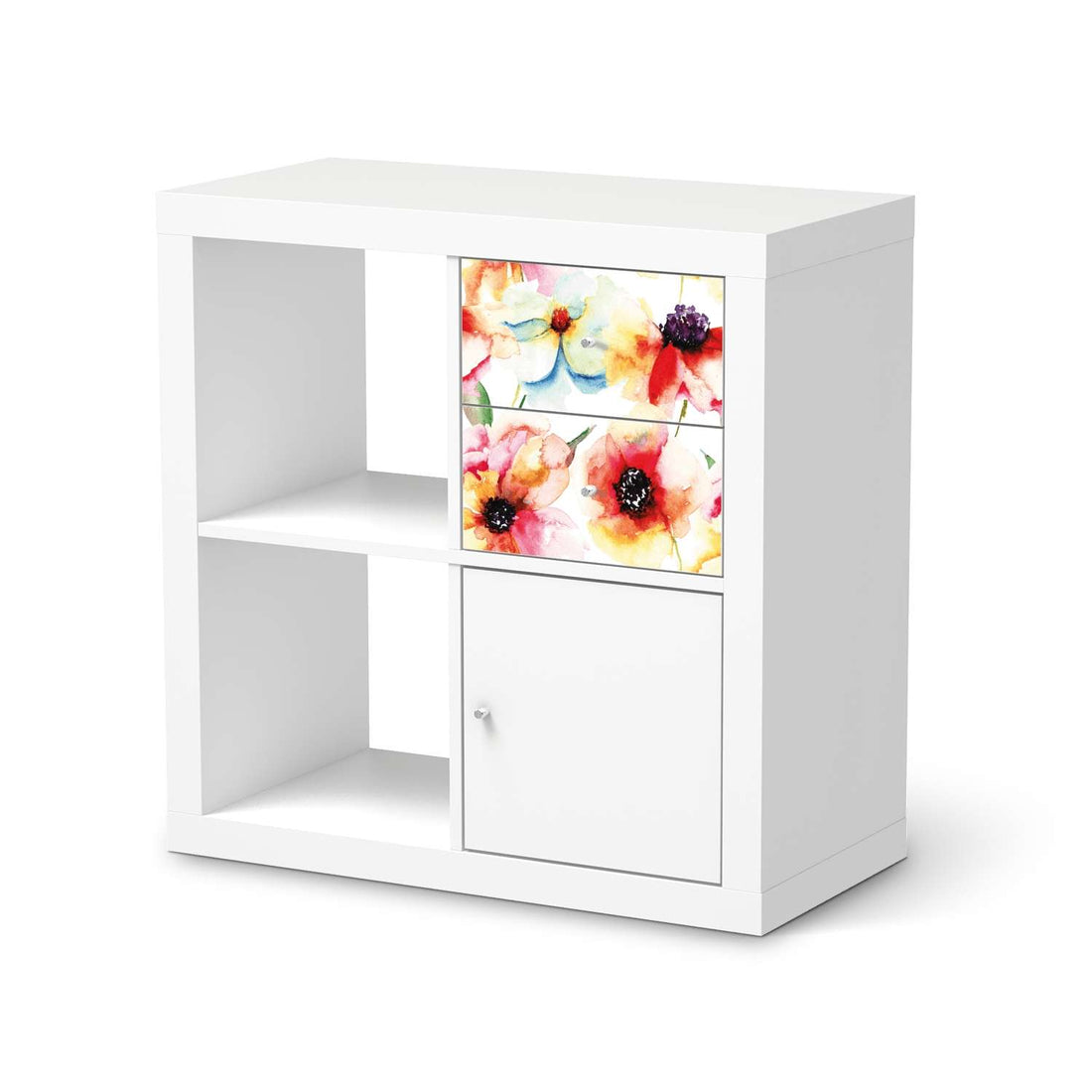 Möbelfolie IKEA Water Color Flowers - IKEA Expedit Regal Schubladen  - weiss