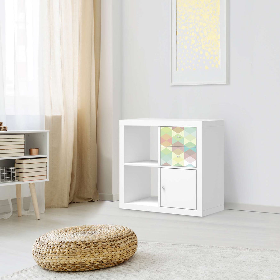 Möbelfolie IKEA Melitta Pastell Geometrie - IKEA Expedit Regal Schubladen - Wohnzimmer