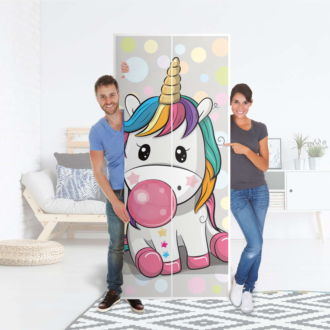 Möbelfolie IKEA Rainbow das Einhorn - IKEA Pax Schrank 236 cm Höhe - 2 Türen - Folie