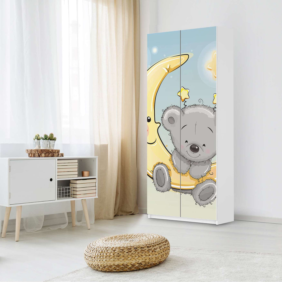 Möbelfolie IKEA Teddy und Mond - IKEA Pax Schrank 236 cm Höhe - 2 Türen - Kinderzimmer