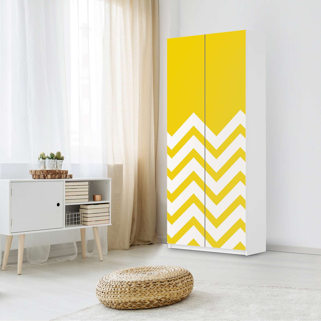 Möbelfolie IKEA Gelbe Zacken - IKEA Pax Schrank 236 cm Höhe - 2 Türen - Schlafzimmer