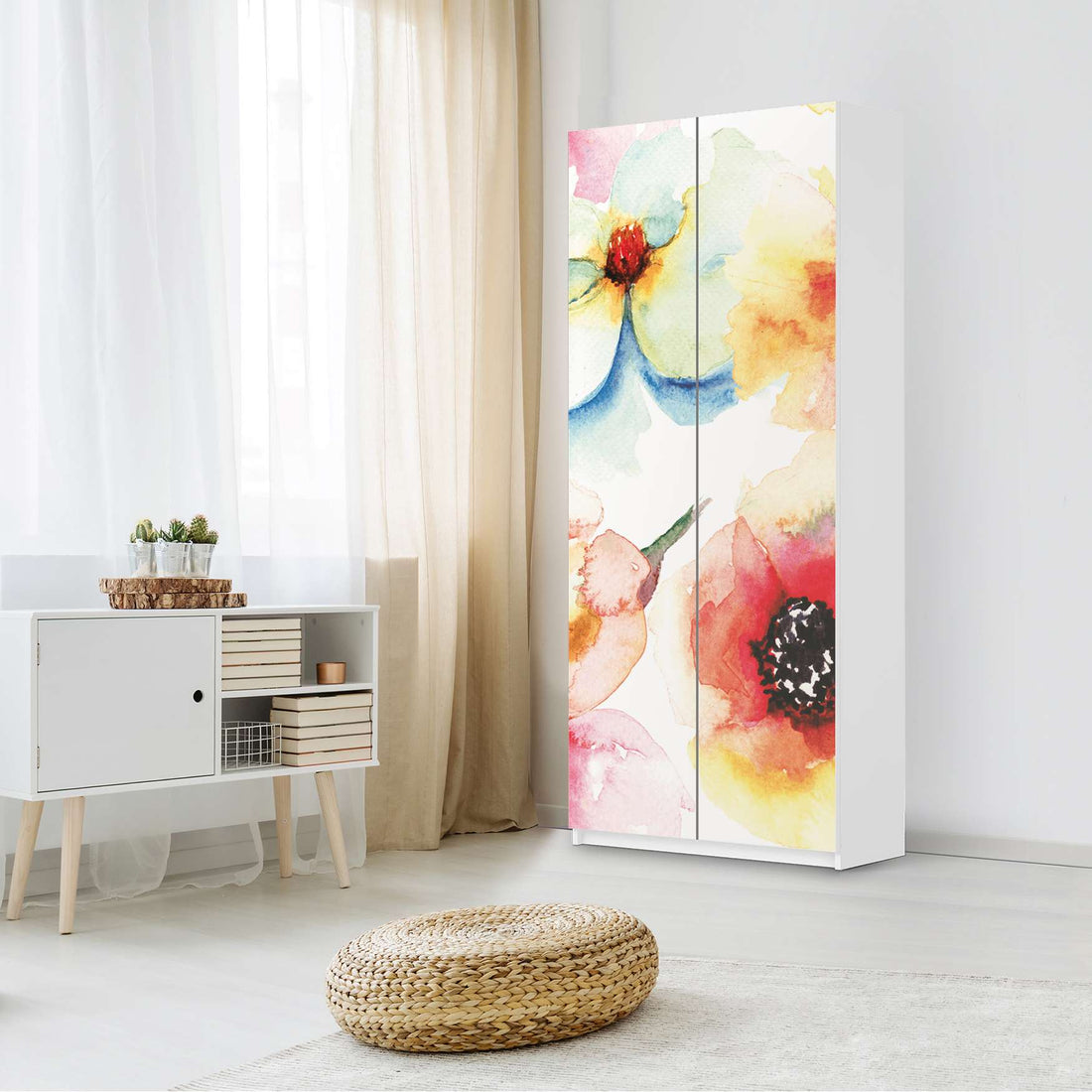 Möbelfolie IKEA Water Color Flowers - IKEA Pax Schrank 236 cm Höhe - 2 Türen - Schlafzimmer