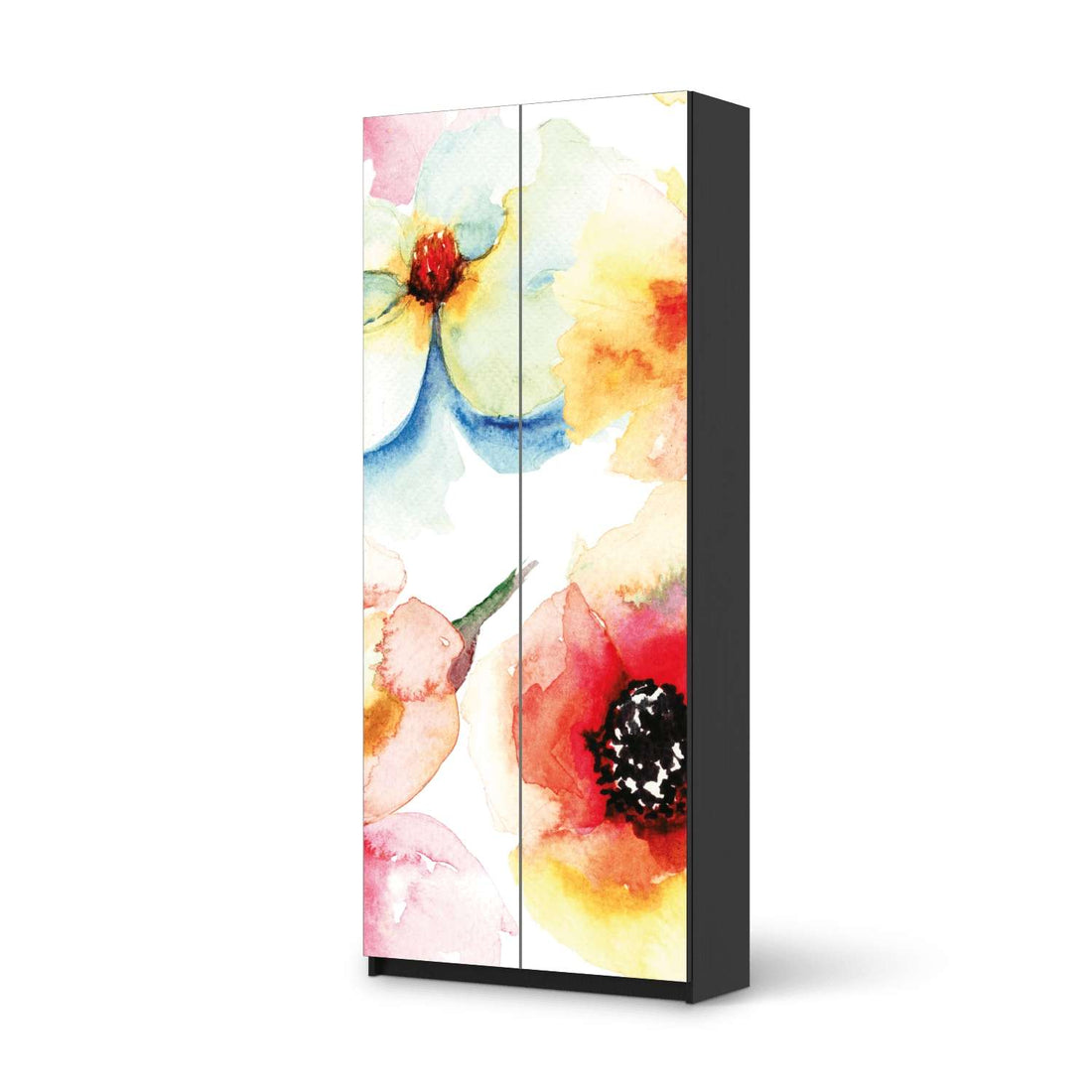 Möbelfolie IKEA Water Color Flowers - IKEA Pax Schrank 236 cm Höhe - 2 Türen - schwarz