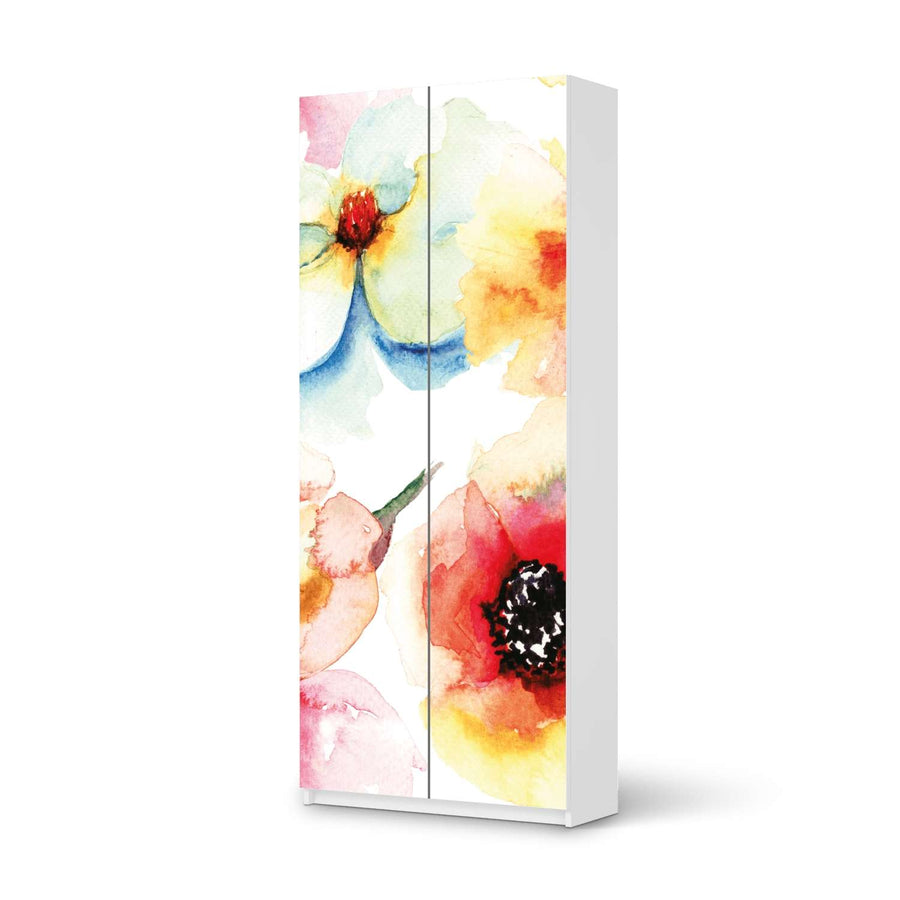 Möbelfolie IKEA Water Color Flowers - IKEA Pax Schrank 236 cm Höhe - 2 Türen - weiss