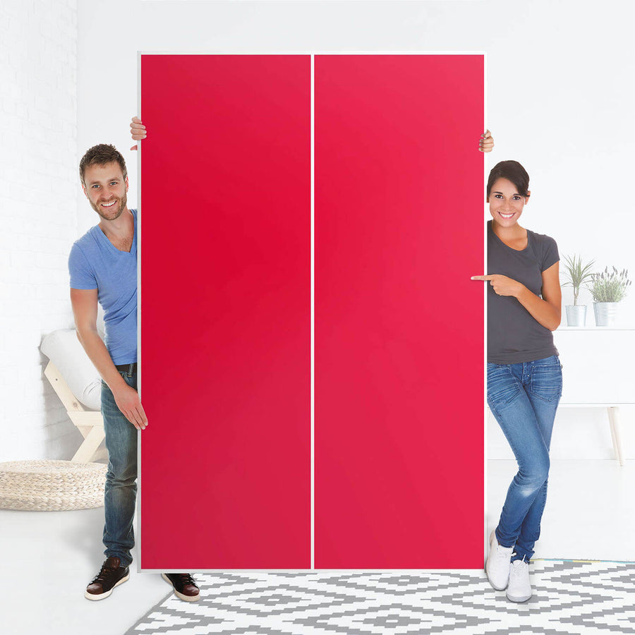 Möbelfolie IKEA Rot Light - IKEA Pax Schrank 236 cm Höhe - Schiebetür 75 cm - Folie