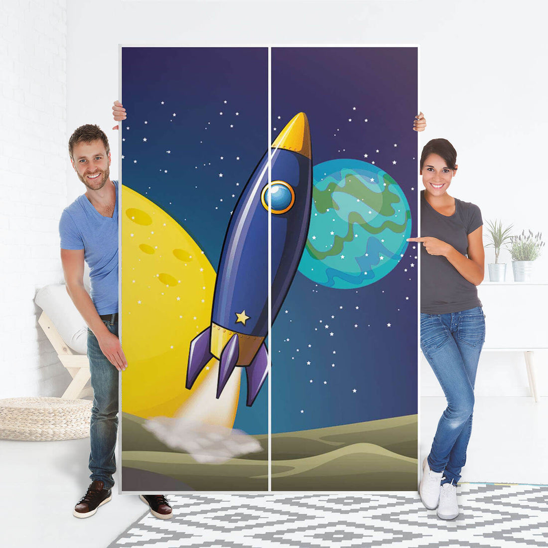 Möbelfolie IKEA Space Rocket - IKEA Pax Schrank 236 cm Höhe - Schiebetür 75 cm - Folie