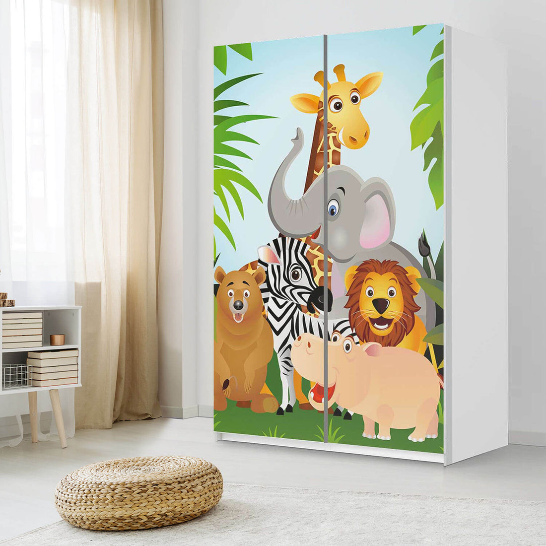 Möbelfolie IKEA Wild Animals - IKEA Pax Schrank 236 cm Höhe - Schiebetür 75 cm - Kinderzimmer